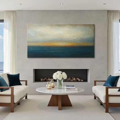 Waterscape Abstract Wall Art V canvas by Tailored Canvases in blue-teal with sunset gold on Tampa Home & Garden Store