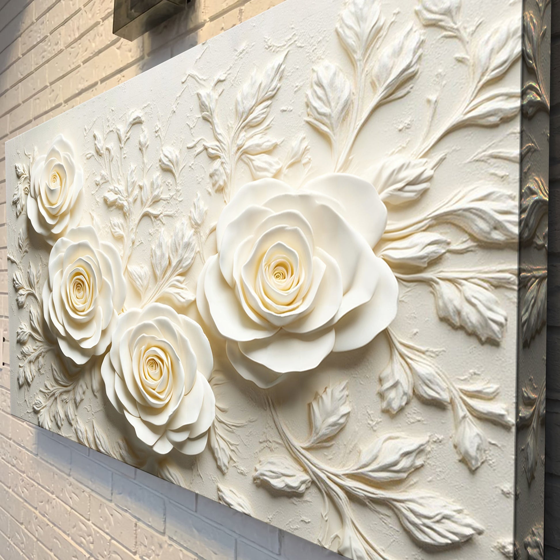 Floral Abstract Wall Art IV canvas by Tailored Canvases with white 3D roses on cream background on Tampa Home & Garden Store