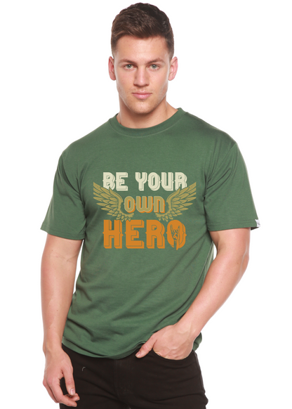 Be Your Own Hero men's green bamboo viscose organic cotton graphic tee with winged design on Tampa Home & Garden Store