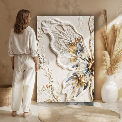 Half Butterfly Wall Art crafting canvas; textured butterfly wing on wood panel in warm beige on Tampa Home & Garden Store