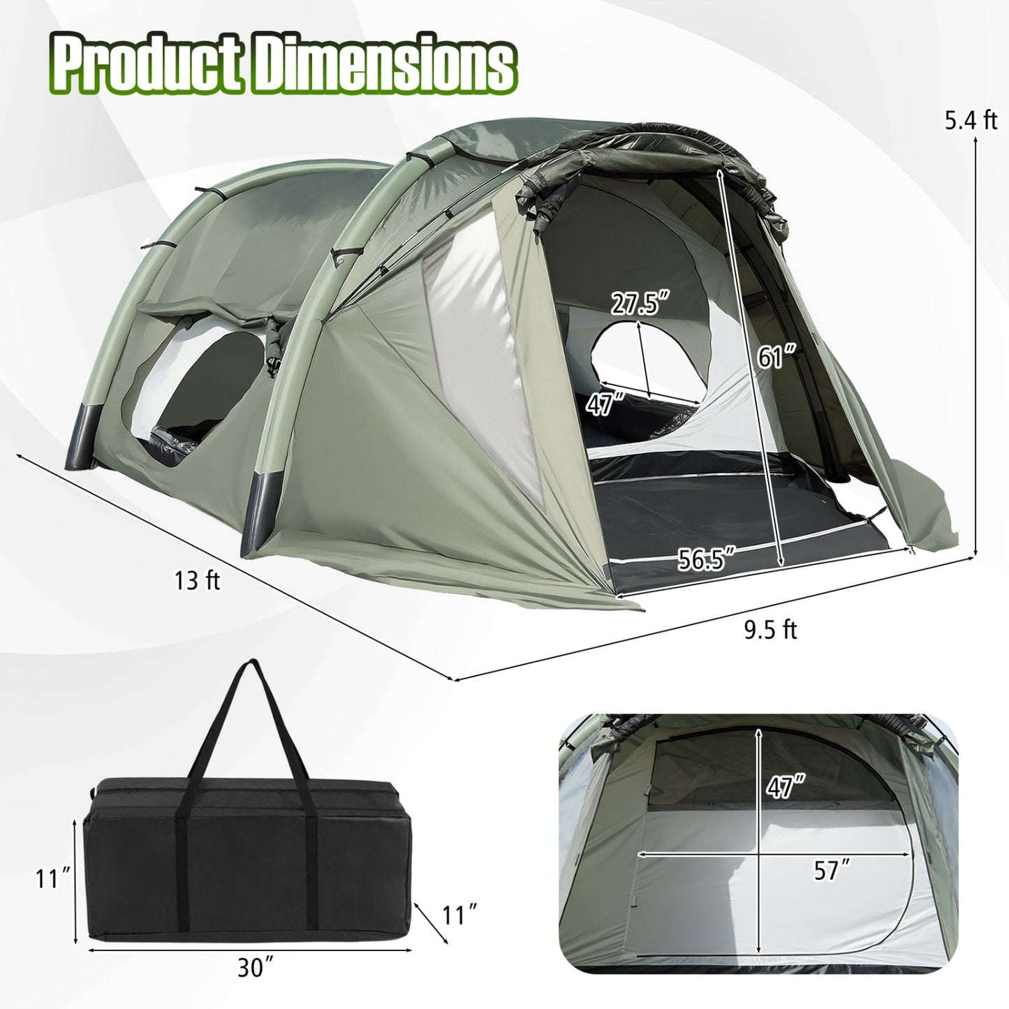 5-7 Person Inflatable Camping Tent with Screened Porch, green GemGear group tent on Tampa Home & Garden Store