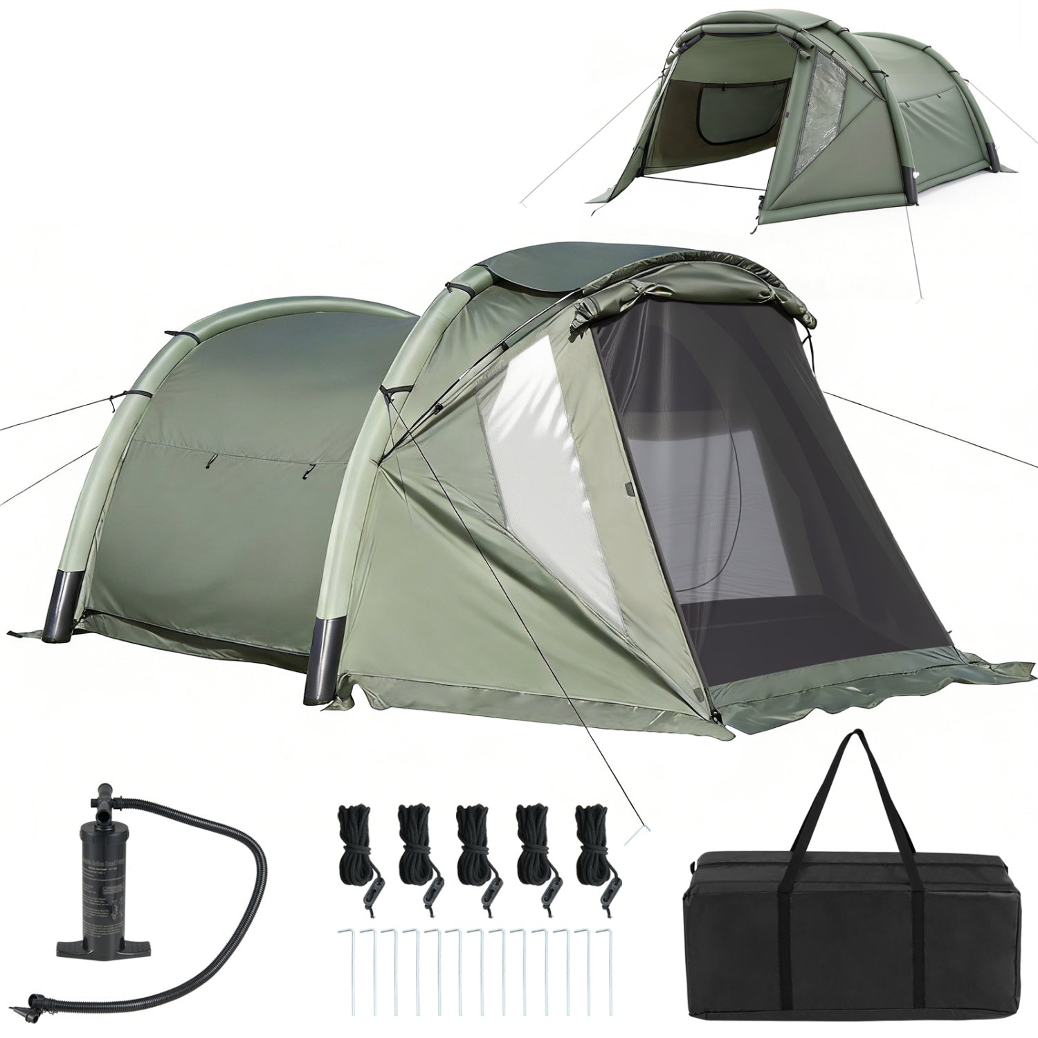 GemGear 5-7 Person Inflatable Camping Tent with Screened Porch green tent pump and stakes included on Tampa Home & Garden Store