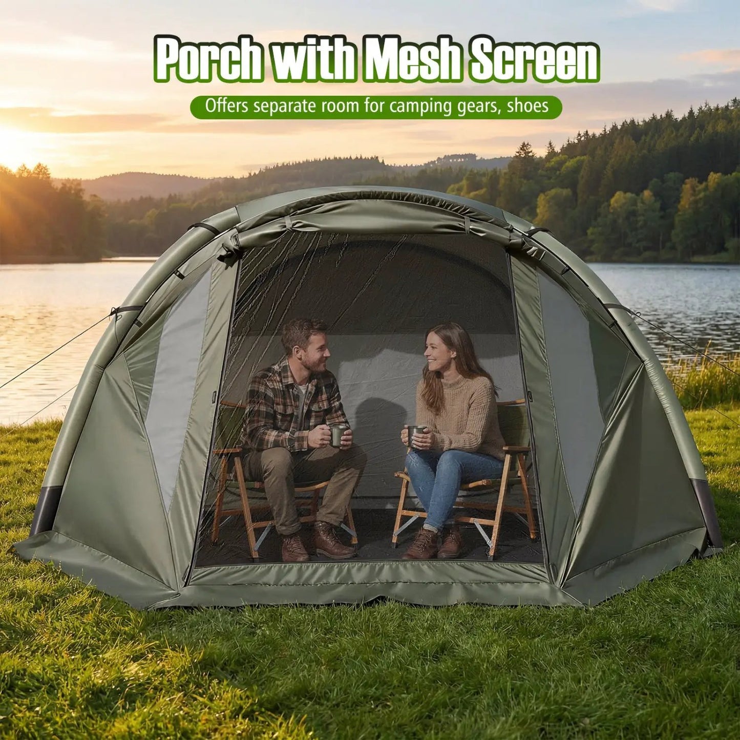 5-7 Person Inflatable Camping Tent with Screened Porch