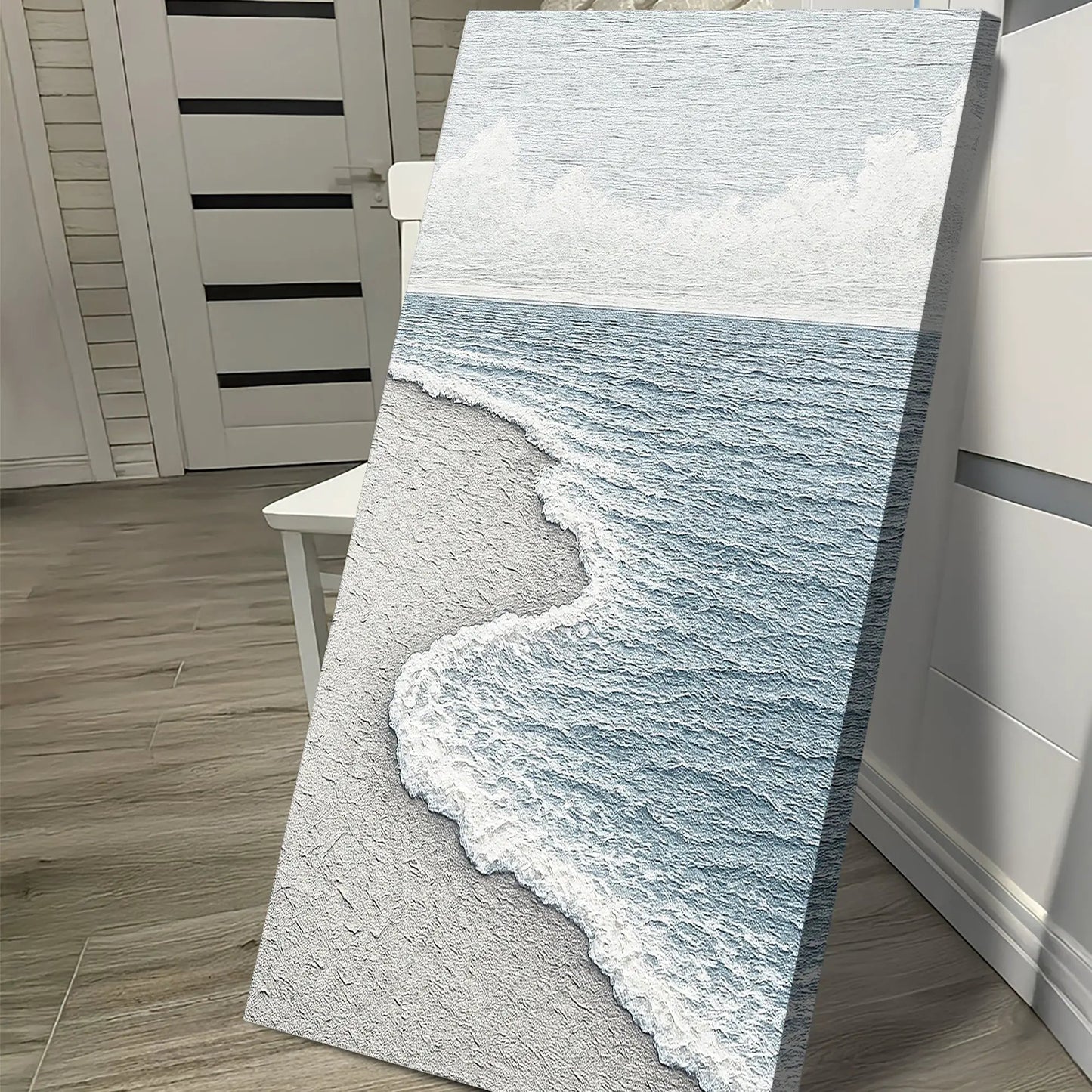 White Waves Abstract Wall Art canvas featuring textured white foam over blue sea on Tampa Home & Garden Store