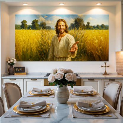 Savior's Invitation Faith Wall Art II canvas by Tailored Canvases, Jesus in a wheat field on Tampa Home & Garden Store
