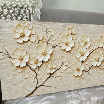 Minimalist Wall Art VIII canvas with cream floral relief on beige background Tailored Canvases on Tampa Home & Garden Store