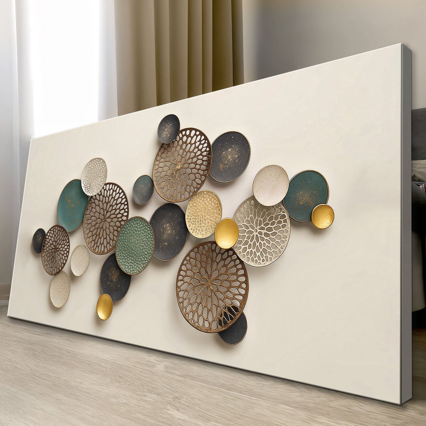 Lotus Leaf Abstract Wall Art II canvas Tailored Canvases with bronze teal gold circular leaves on Tampa Home & Garden Store