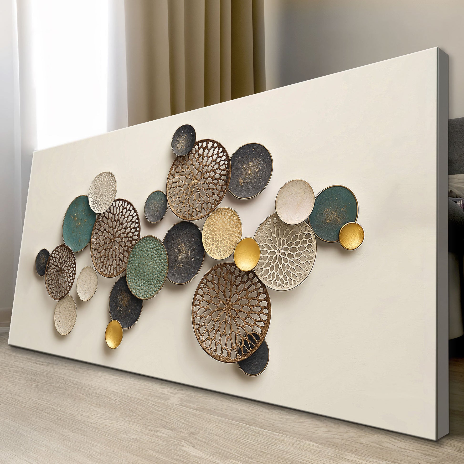 Lotus Leaf Abstract Wall Art II canvas Tailored Canvases with bronze teal gold circular leaves on Tampa Home & Garden Store