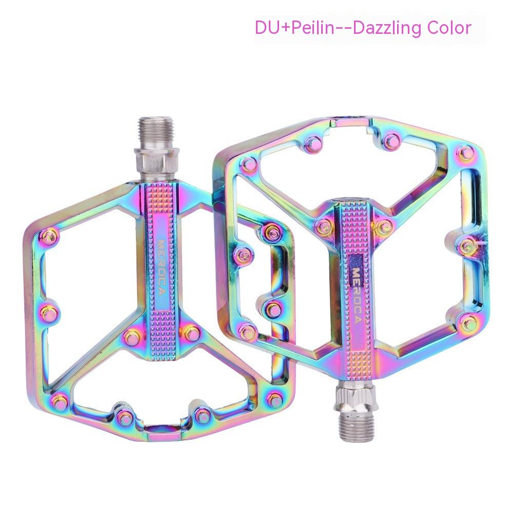 Rainbow aluminum alloy bicycle pedals with flat platform, non-slip grip pair on Tampa Home & Garden Store