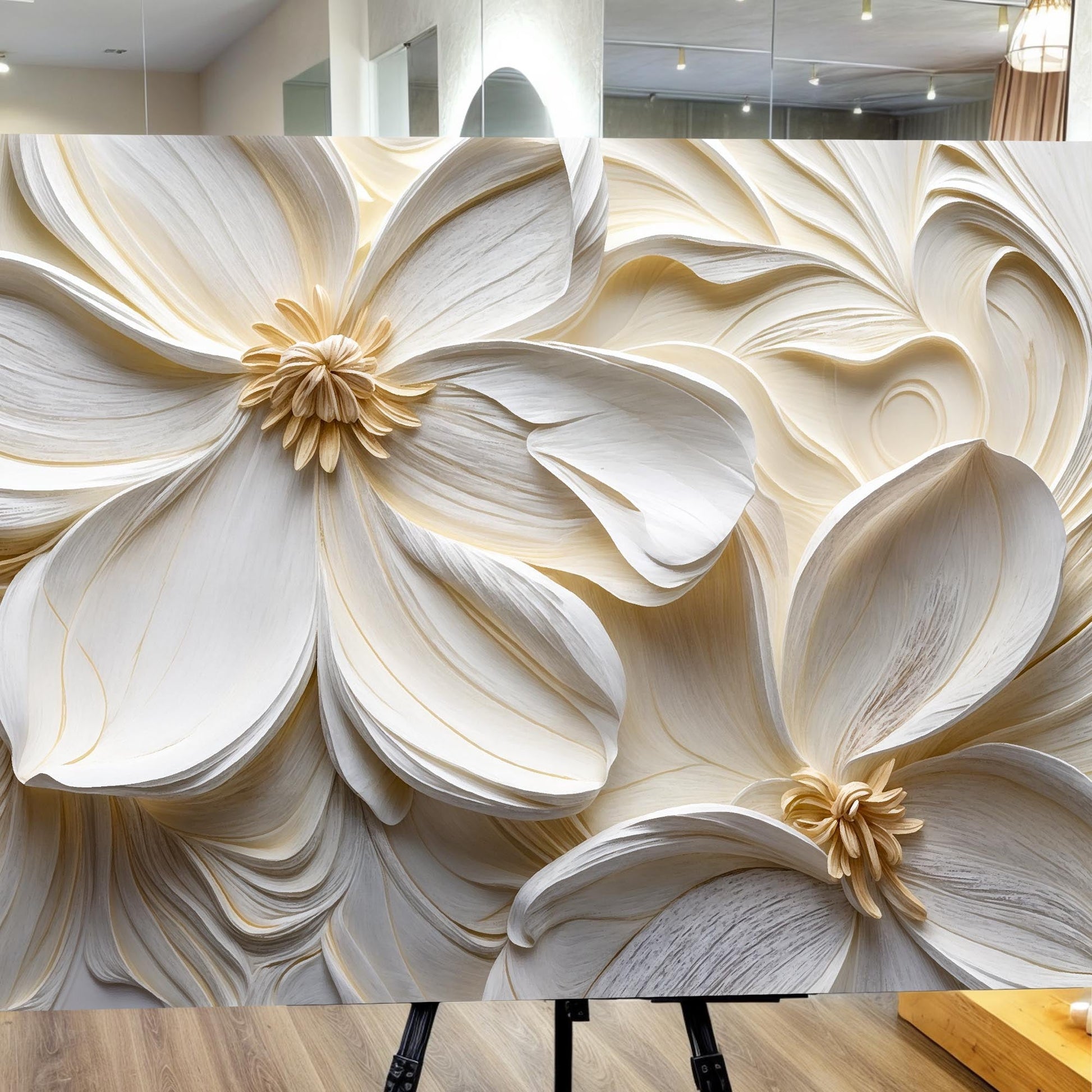 3D Minimalist Flower Wall Art II canvas Tailored Canvases ivory petals crafting canvas on Tampa Home & Garden Store