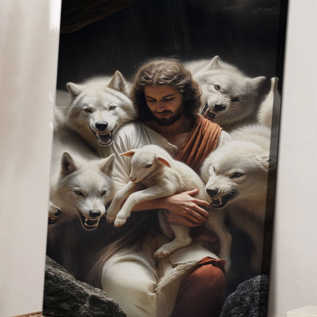 Canvas Jesus Protects The Lamb From Wolves Faith Wall Art by Tailored Canvases Canvas on Tampa Home & Garden Store