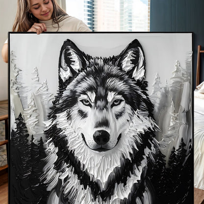 Tailored Canvases 3D Wolf Wall Art IV canvas, large monochrome wolf portrait framed on Tampa Home & Garden Store