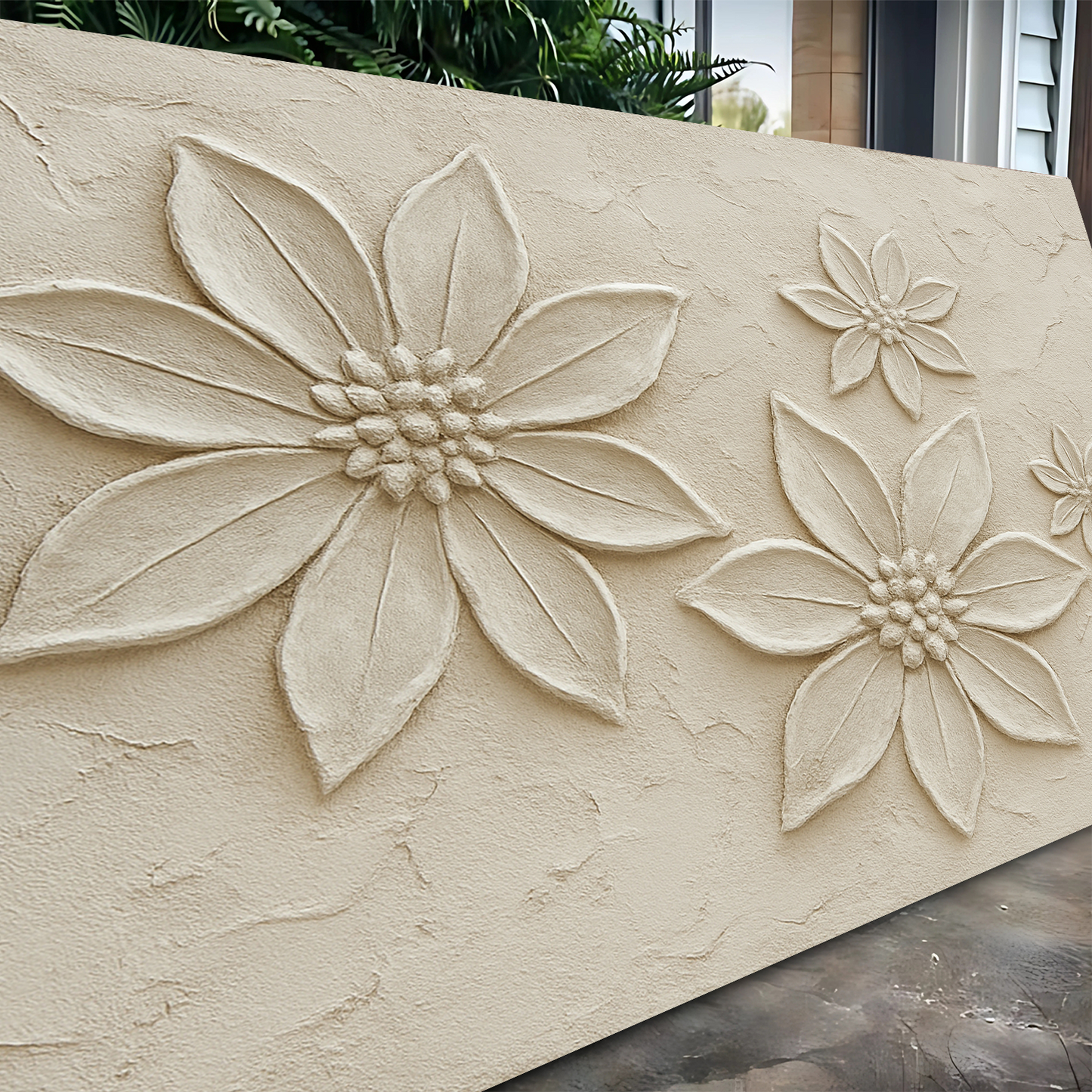 Floral Abstract Wall Art V canvas with beige textured flower reliefs on Tailored Canvases on Tampa Home & Garden Store