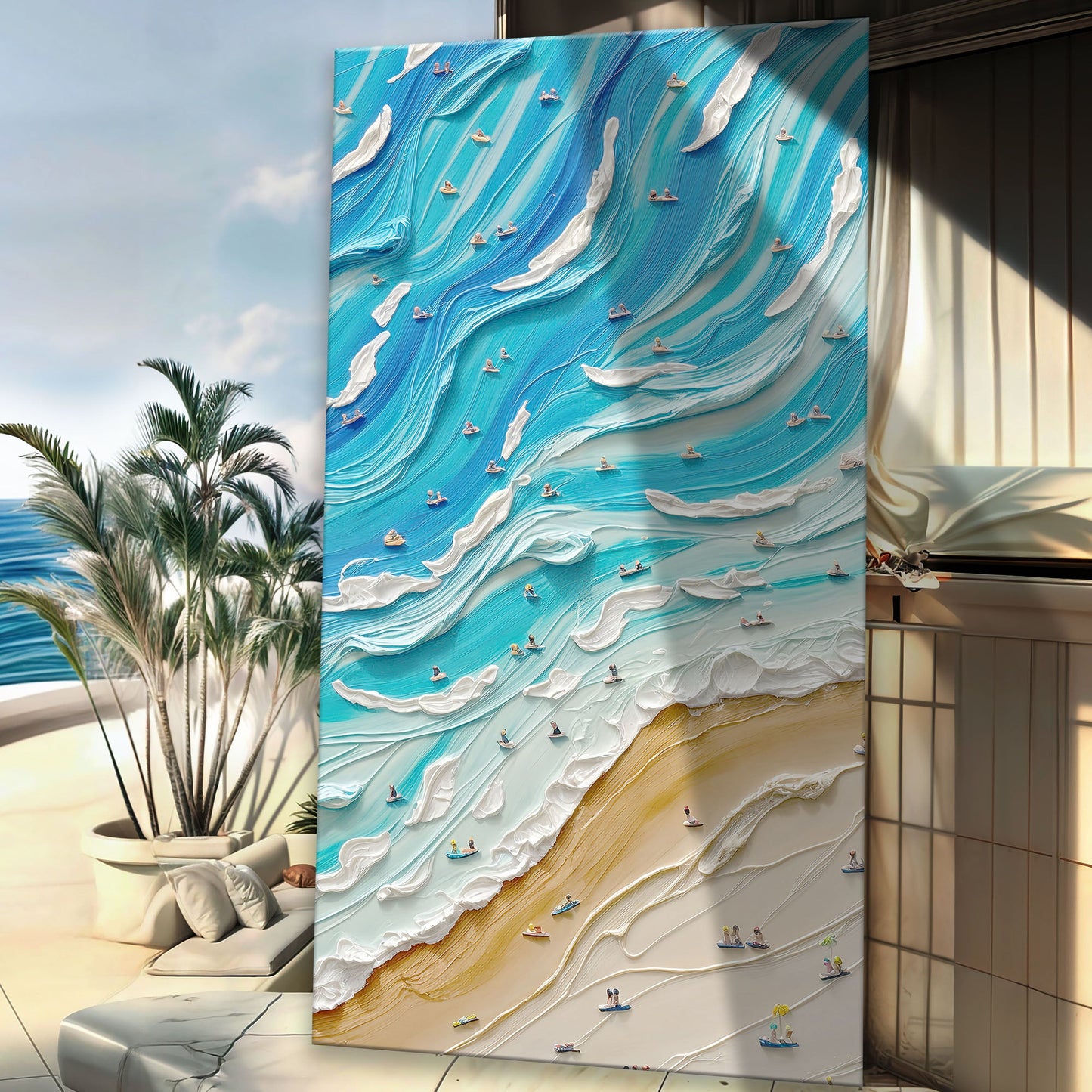 Beach Days Wall Art IV canvas by Tailored Canvases featuring turquoise waves and tiny boats on Tampa Home & Garden Store