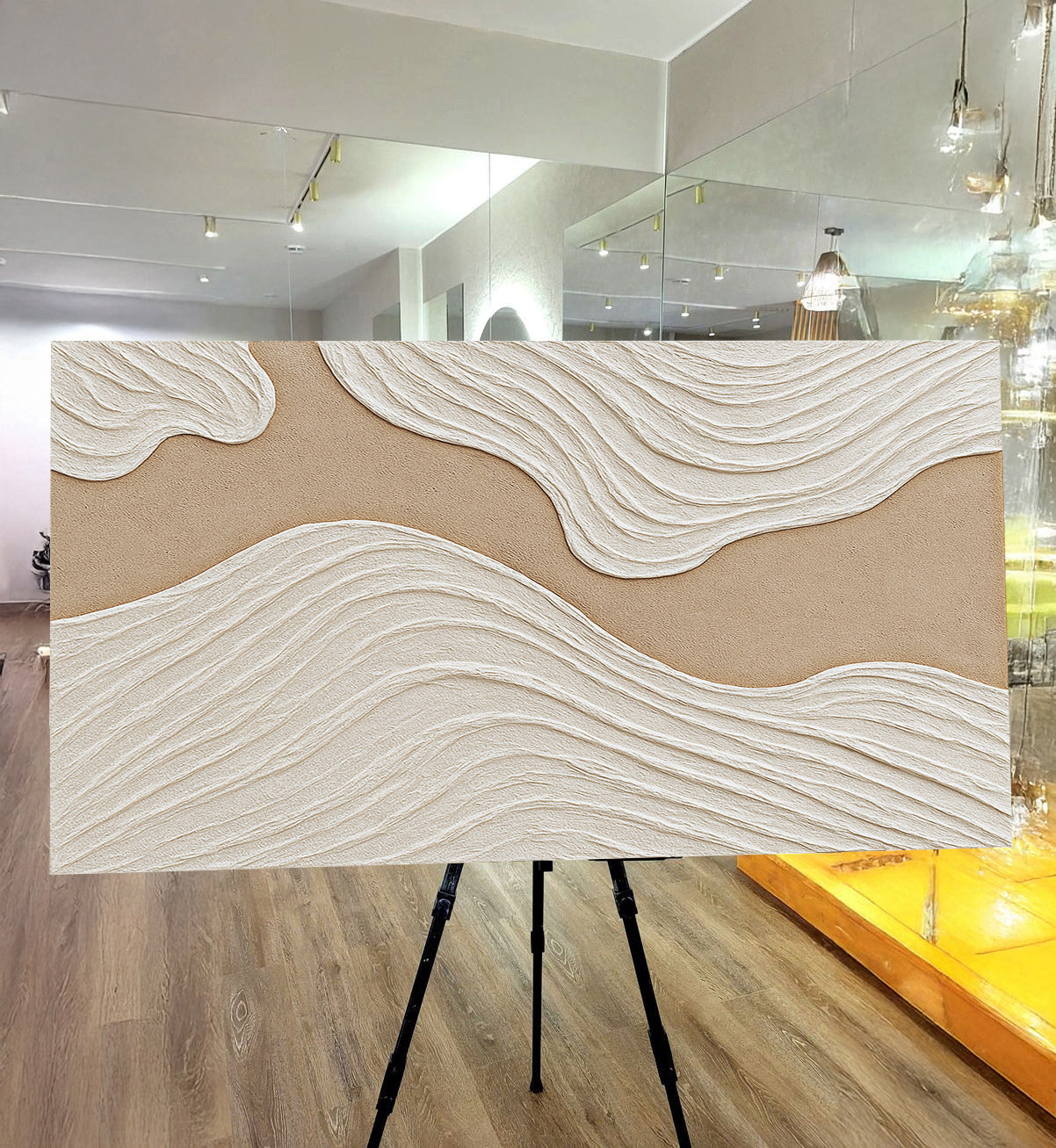 Minimalist Wall Art III canvas by Tailored Canvases with beige and white textured waves on Tampa Home & Garden Store