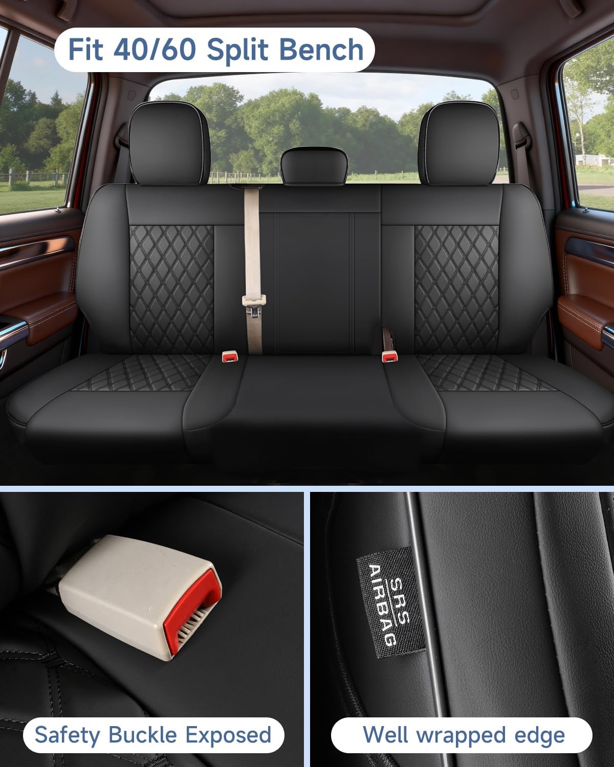 Umbrauto Ram seat covers Black leather with diamond stitching, airbag compatible full set on Tampa Home & Garden Store