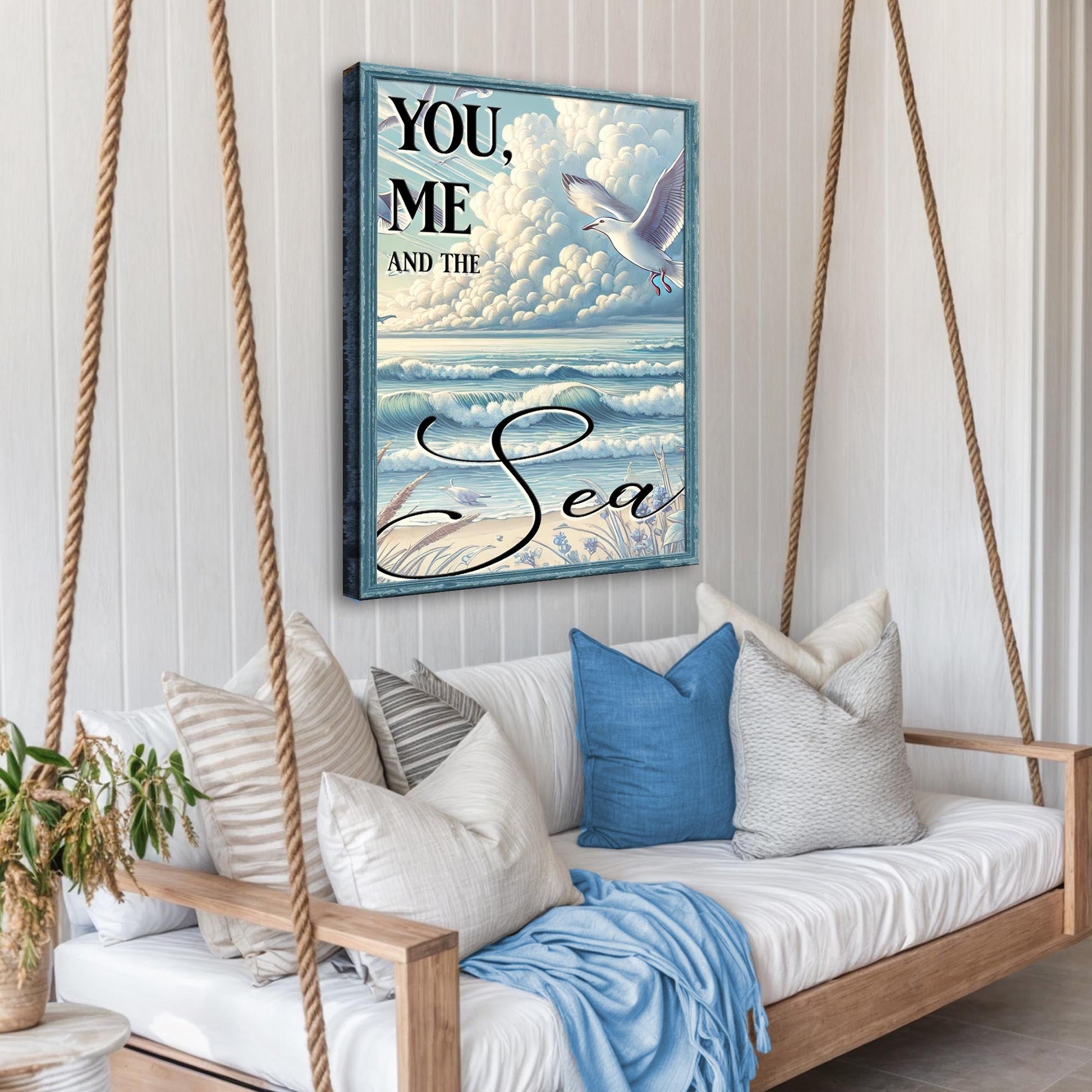 You Me and the Sea Coastal Sign IV canvas by Tailored Canvases featuring a blue seascape on Tampa Home & Garden Store