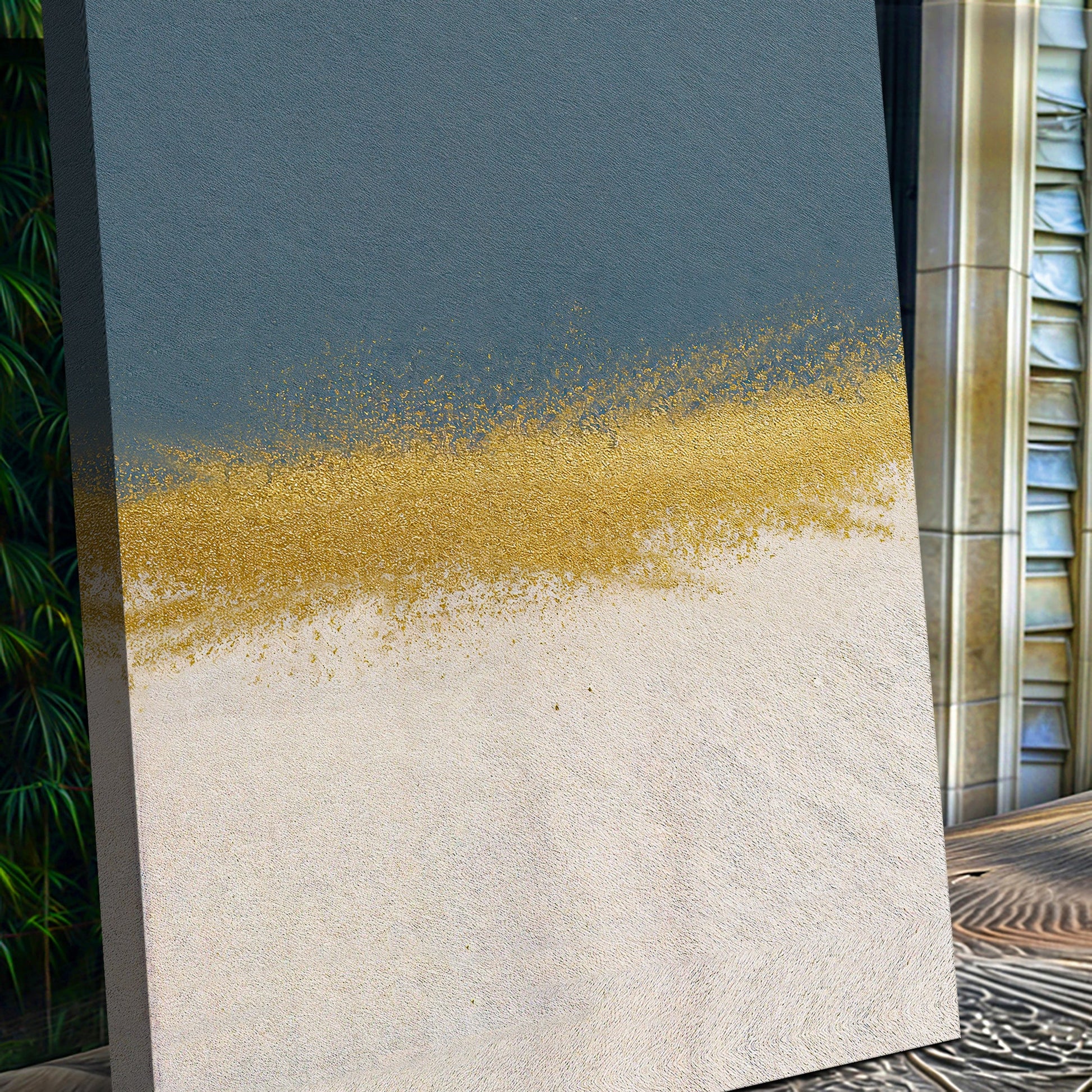 Canvas Minimalist Blue and Gold Wall Art by Tailored Canvases blue-gray top with gold flecks on Tampa Home & Garden Store