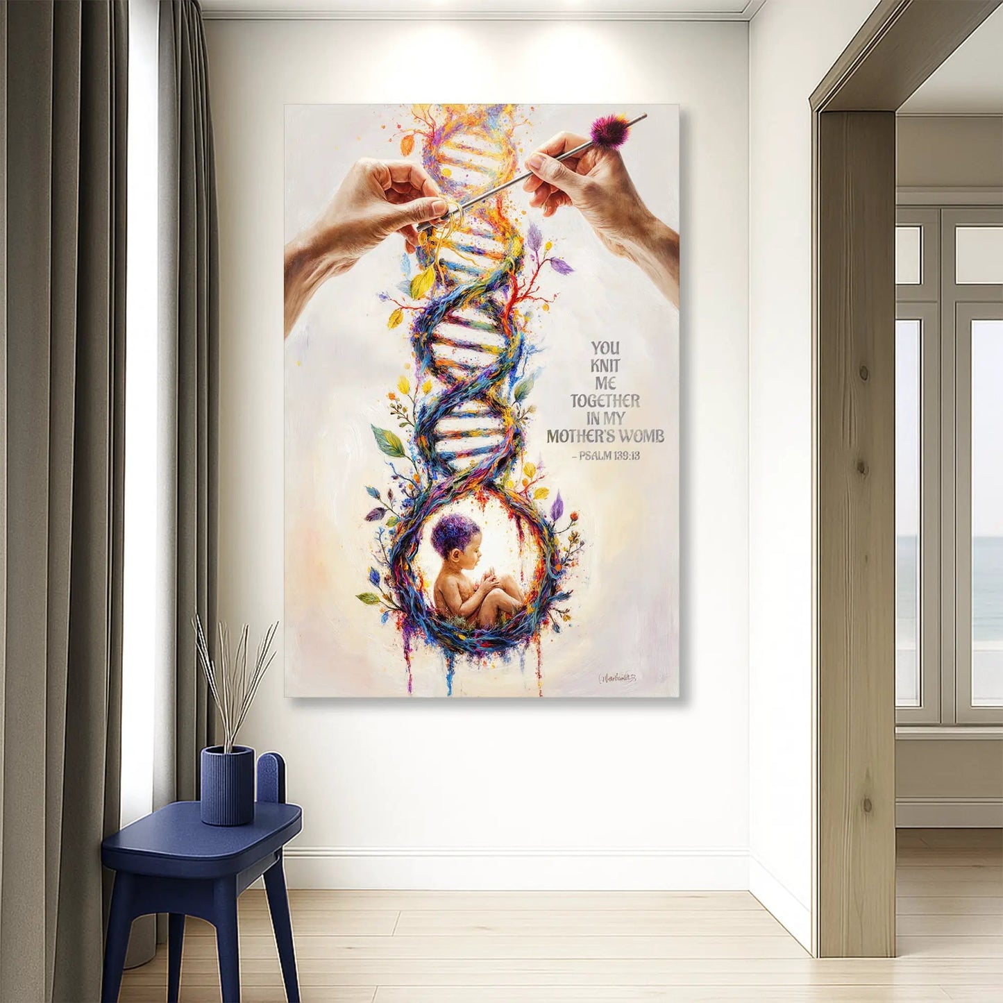 Tailored Canvases canvas Psalm 139:13 faith sign with colorful DNA spirals and baby on wall art on Tampa Home & Garden Store