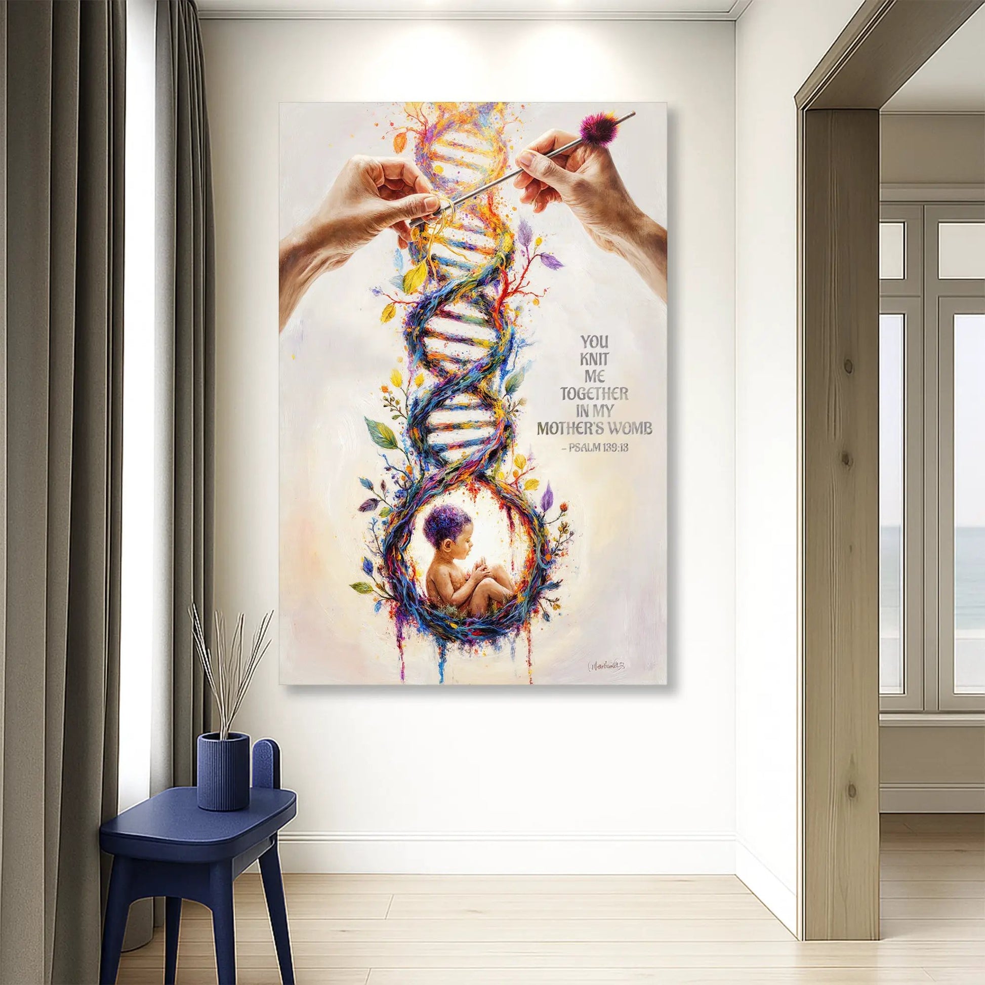 Tailored Canvases canvas Psalm 139:13 faith sign with colorful DNA spirals and baby on wall art on Tampa Home & Garden Store