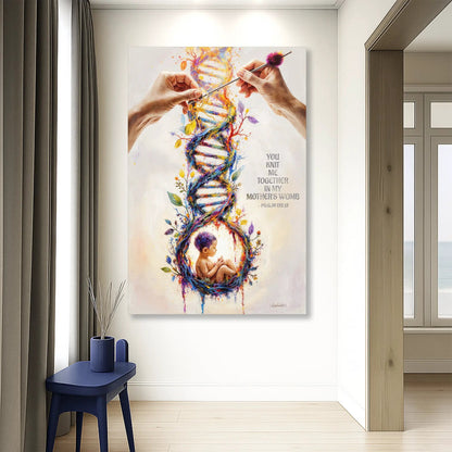 Tailored Canvases canvas Psalm 139:13 faith sign with colorful DNA spirals and baby on wall art on Tampa Home & Garden Store