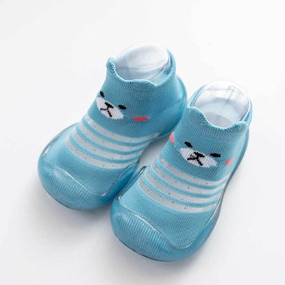 Infant anti-slip socks Stevvex, blue cotton with bear face, non-slip sole on Tampa Home & Garden Store
