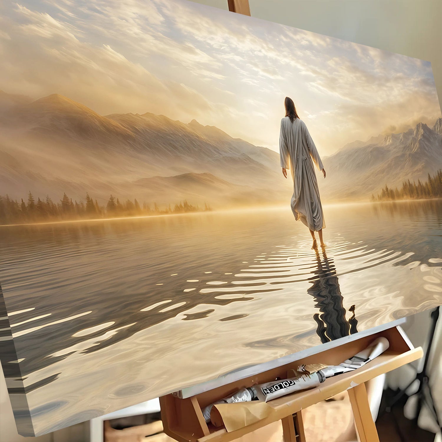 Reflections Faith Wall Art III canvas Tailored Canvases figure walking on water at golden sunrise on Tampa Home & Garden Store