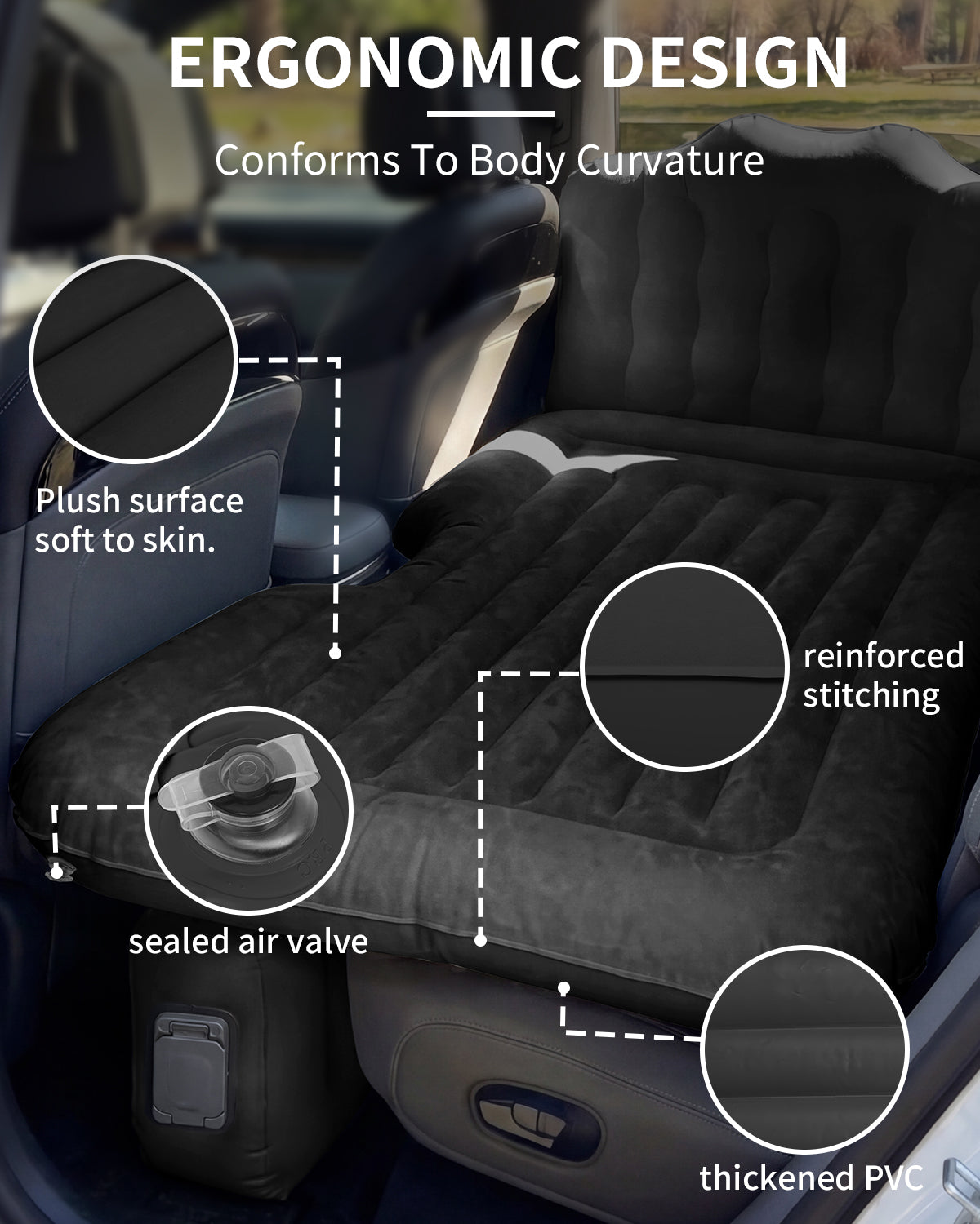 Umbrauto back seat car air mattress with built-in pump plush surface reinforced stitching on Tampa Home & Garden Store