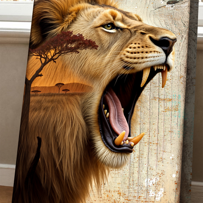 Lion Double Exposure Canvas Art Made In Usa
