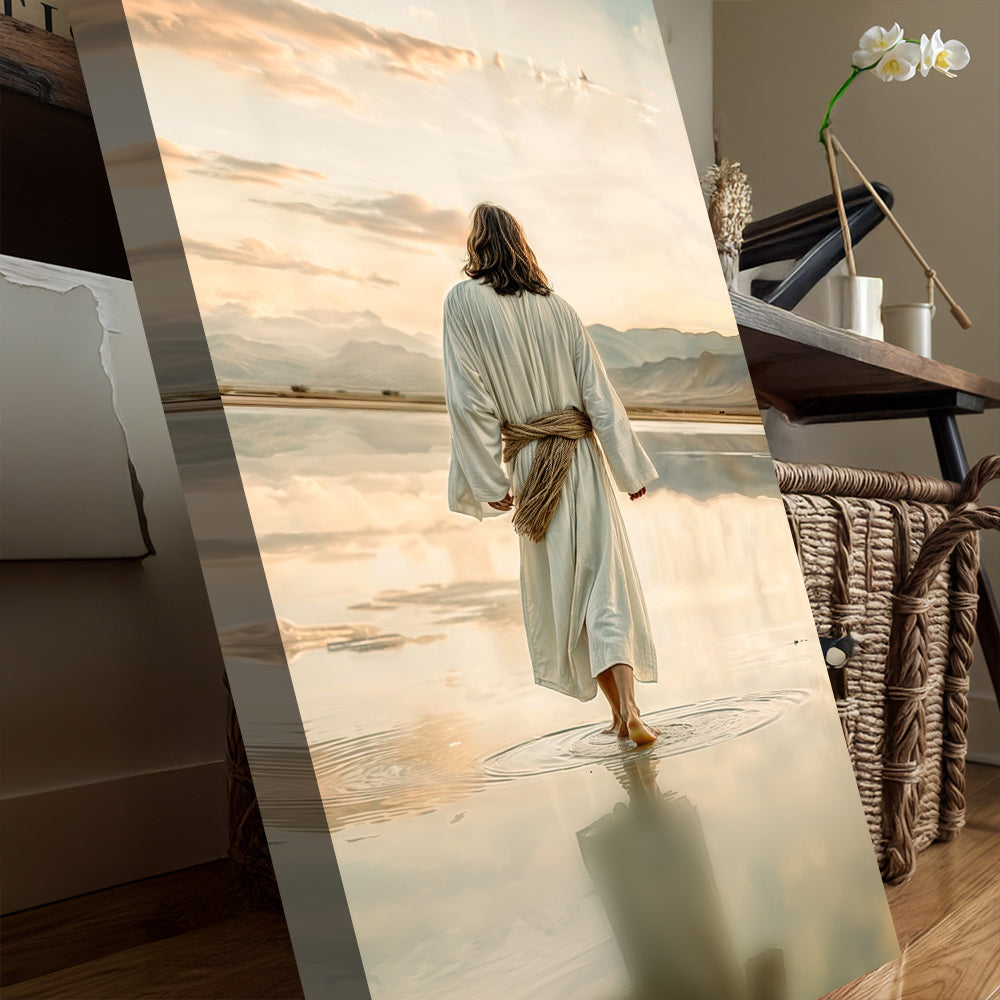 Reflections Faith Wall Art XIV canvas Tailored Canvases, figure walking on sunset water on Tampa Home & Garden Store