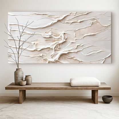 Minimalist Wall Art IX canvas with ivory tones, mounted above a console with vases and branches on Tampa Home & Garden Store