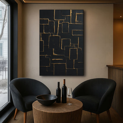 Contemporary Black and Gold Wall Art canvas with gold-edged blocks by Tailored Canvases on Tampa Home & Garden Store