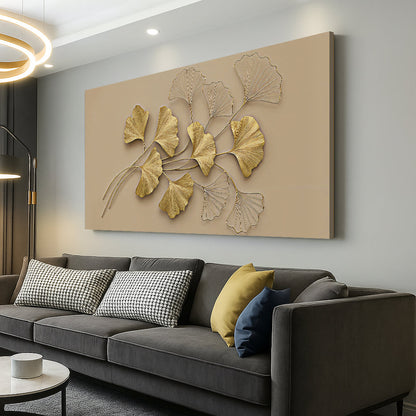 Golden Botanical Wall Art canvas by Tailored Canvases, beige canvas with metallic gold leaves on Tampa Home & Garden Store