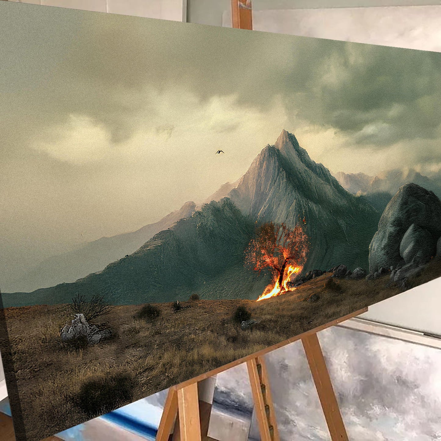 Burning Bush Faith Wall Art IV canvas by Tailored Canvases; mountain landscape with fiery glow on Tampa Home & Garden Store