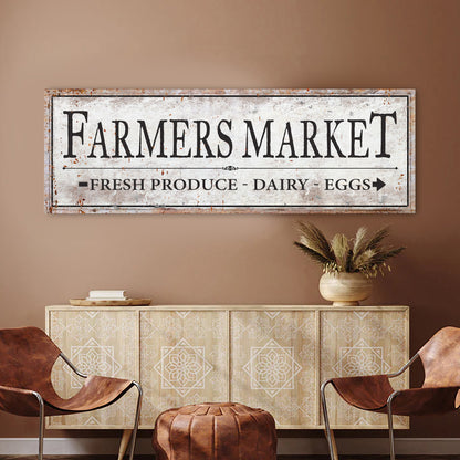 Farmers Market Sign III canvas with white panel and black lettering on rustic frame on Tampa Home & Garden Store