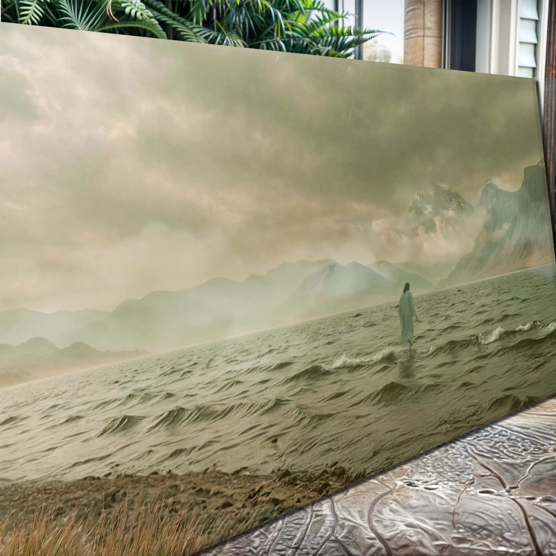 Walking On Water Faith Wall Art canvas Tailored Canvases; beach scene with lone figure on Tampa Home & Garden Store
