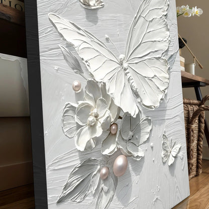 White butterfly wall art canvas with raised butterflies and pearl accents by Tailored Canvases on Tampa Home & Garden Store