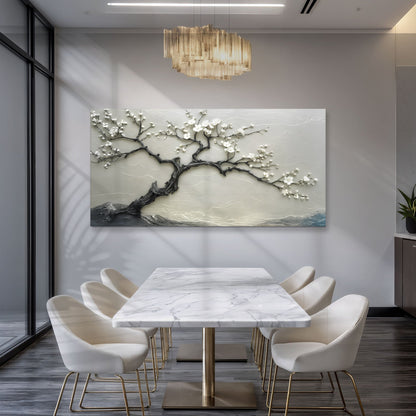 Silent Blossom Wall Art canvas by Tailored Canvases, flowering tree on gray background on Tampa Home & Garden Store