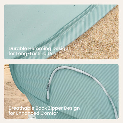 Tiny Land One-Stop Beach Toy & Tent Set beach tent teal fabric with zipper on sandy beach on Tampa Home & Garden Store