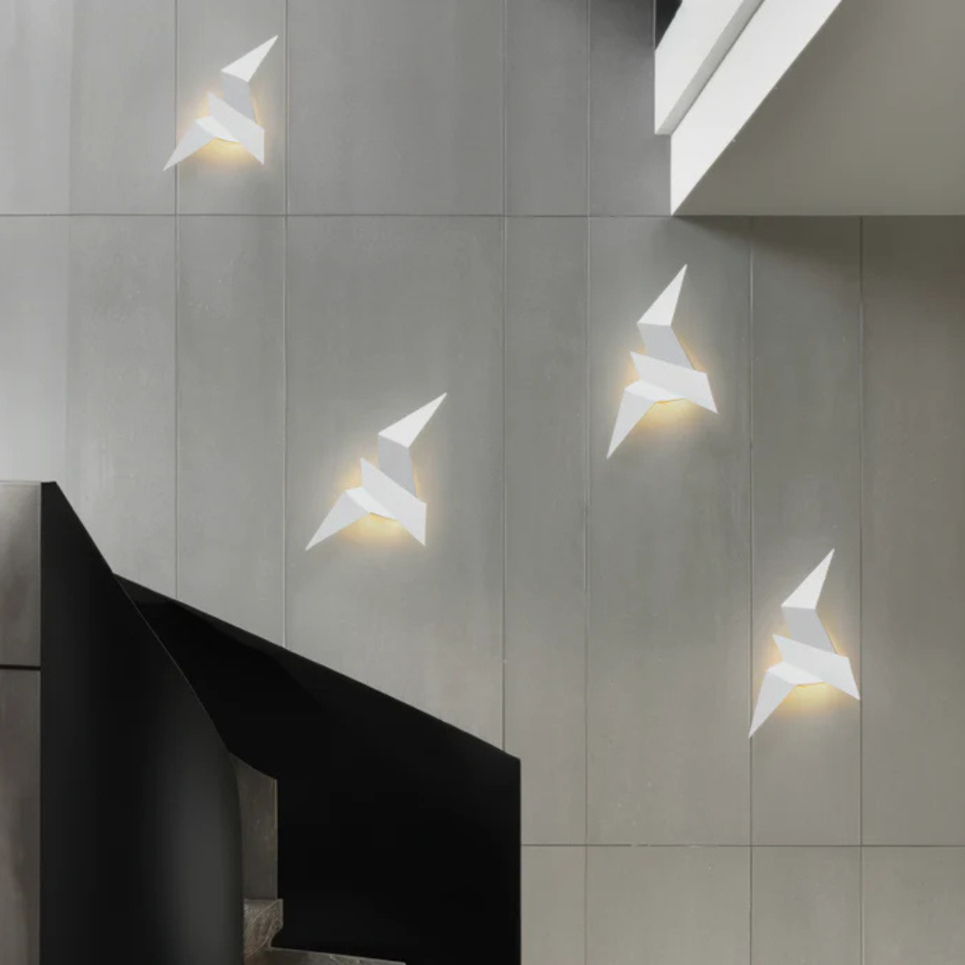 Origami LED wall lamp Moktan Sabai; white geometric wall lights with warm glow set of 4 on Tampa Home & Garden Store