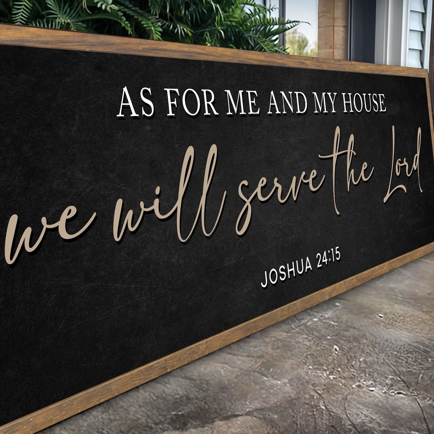 Canvas faith sign on chalkboard with wood frame As For Me And My House We Will Serve The Lord on Tampa Home & Garden Store