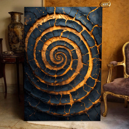 Black and gold spiral wall art canvas with blue-black cracked segments Tailored Canvases on Tampa Home & Garden Store