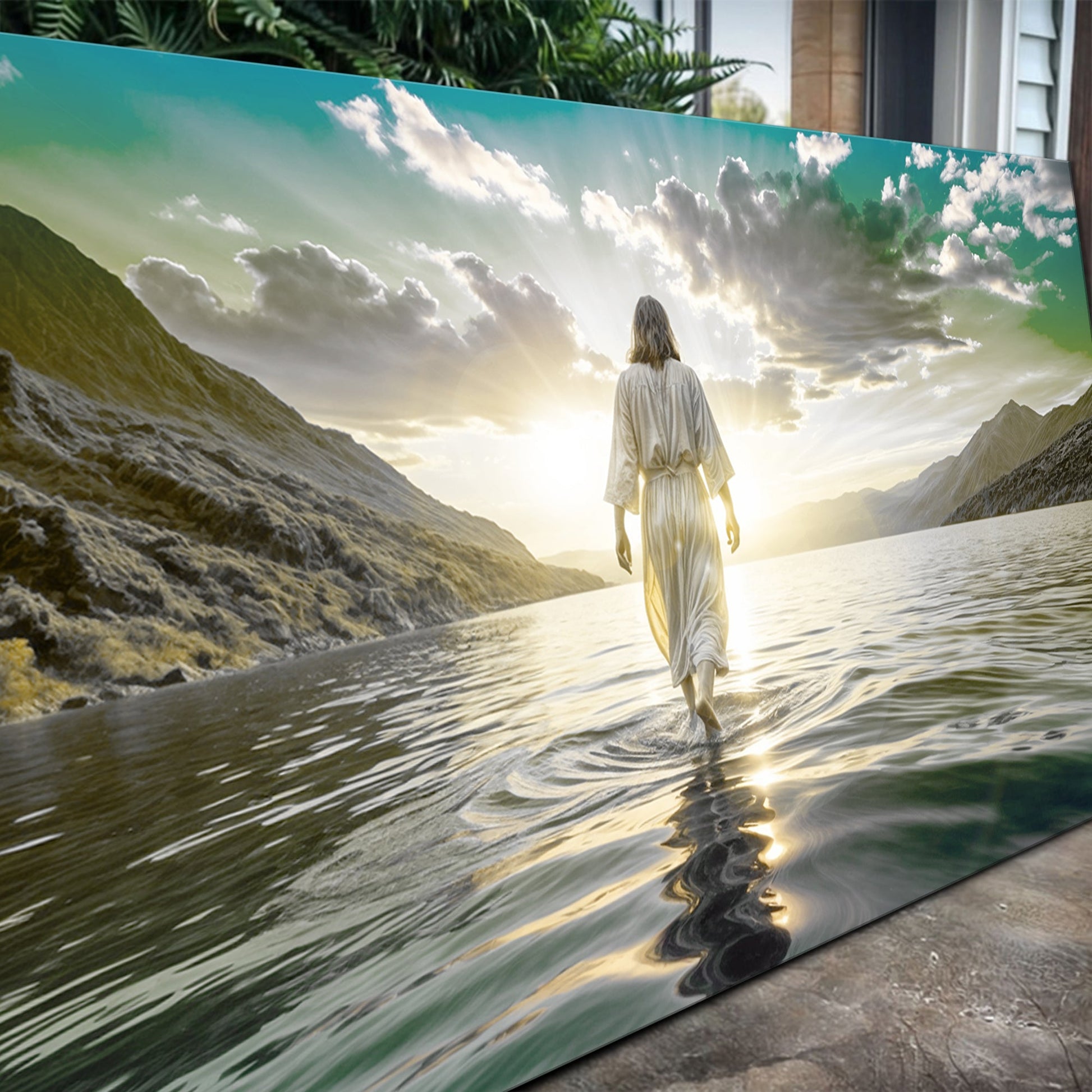 Reflections Faith Wall Art XIII canvas by Tailored Canvases figure in white walks at dawn on Tampa Home & Garden Store