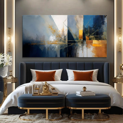 Abstract Geometric Lines Wall Art III canvas by Tailored Canvases in blue and gold accents on Tampa Home & Garden Store