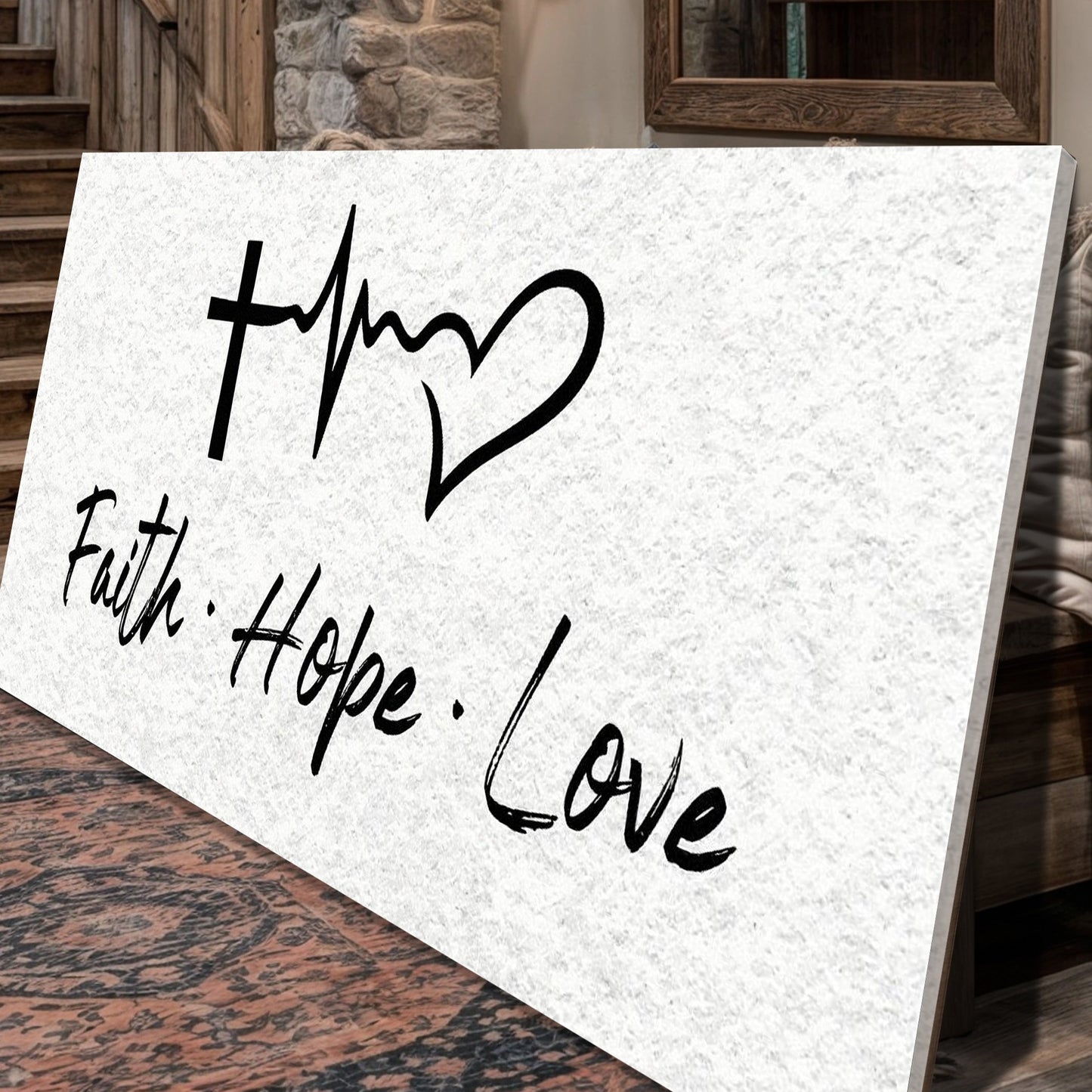 Faith, Hope, Love Faith Wall Art canvas by Tailored Canvases with script on light background on Tampa Home & Garden Store