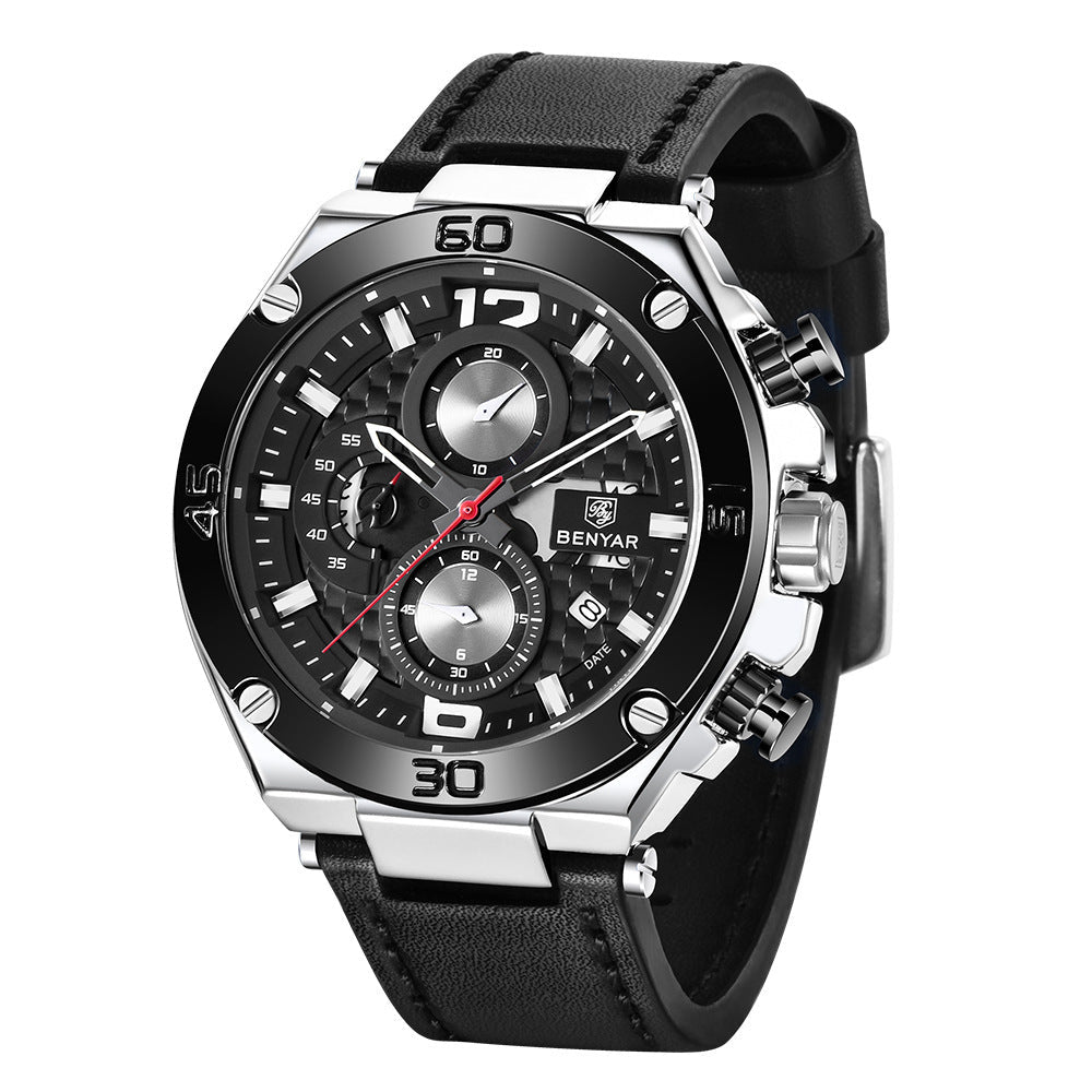 Stevvex ST638NIKEL14 luxury sport watch with black dial, chronograph, leather strap on Tampa Home & Garden Store