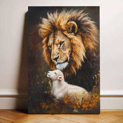 Lion And Sheep Faith canvas wall art lion and lamb in warm earthy tones Tailored Canvases on Tampa Home & Garden Store