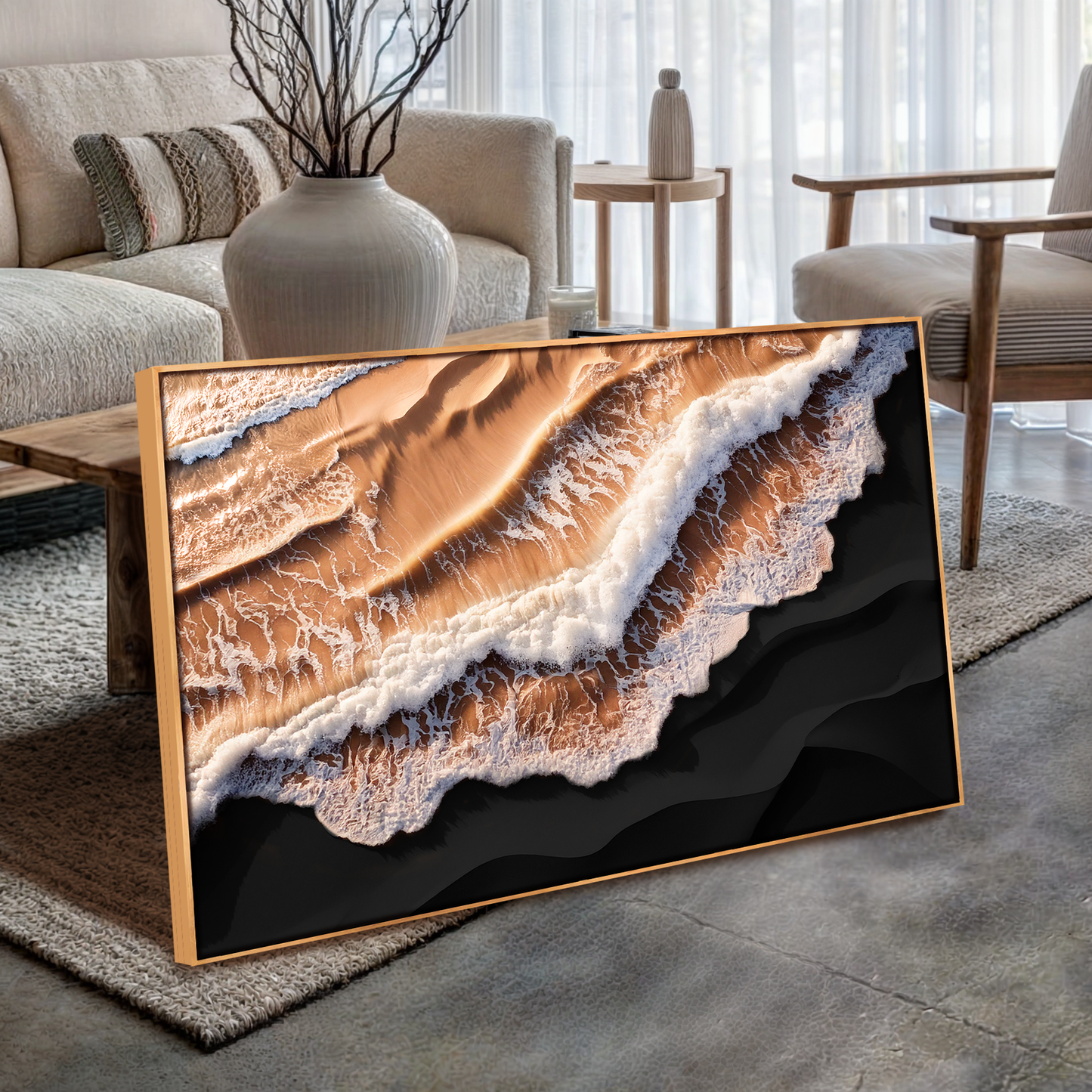 Amber Ocean Waves Canvas wall art by Tailored Canvases, warm beachy wave pattern on Tampa Home & Garden Store