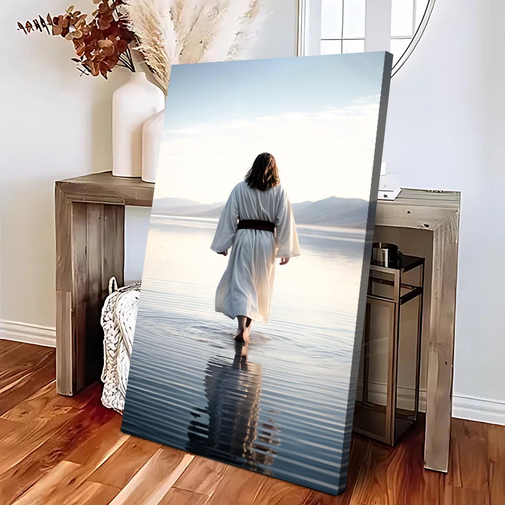 Reflections Faith Wall Art VII canvas Tailored Canvases woman in white robe walking in water on Tampa Home & Garden Store
