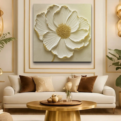 Modern Abstract Flower Wall Art canvas by Tailored Canvases with ivory petals and gold accents on Tampa Home & Garden Store